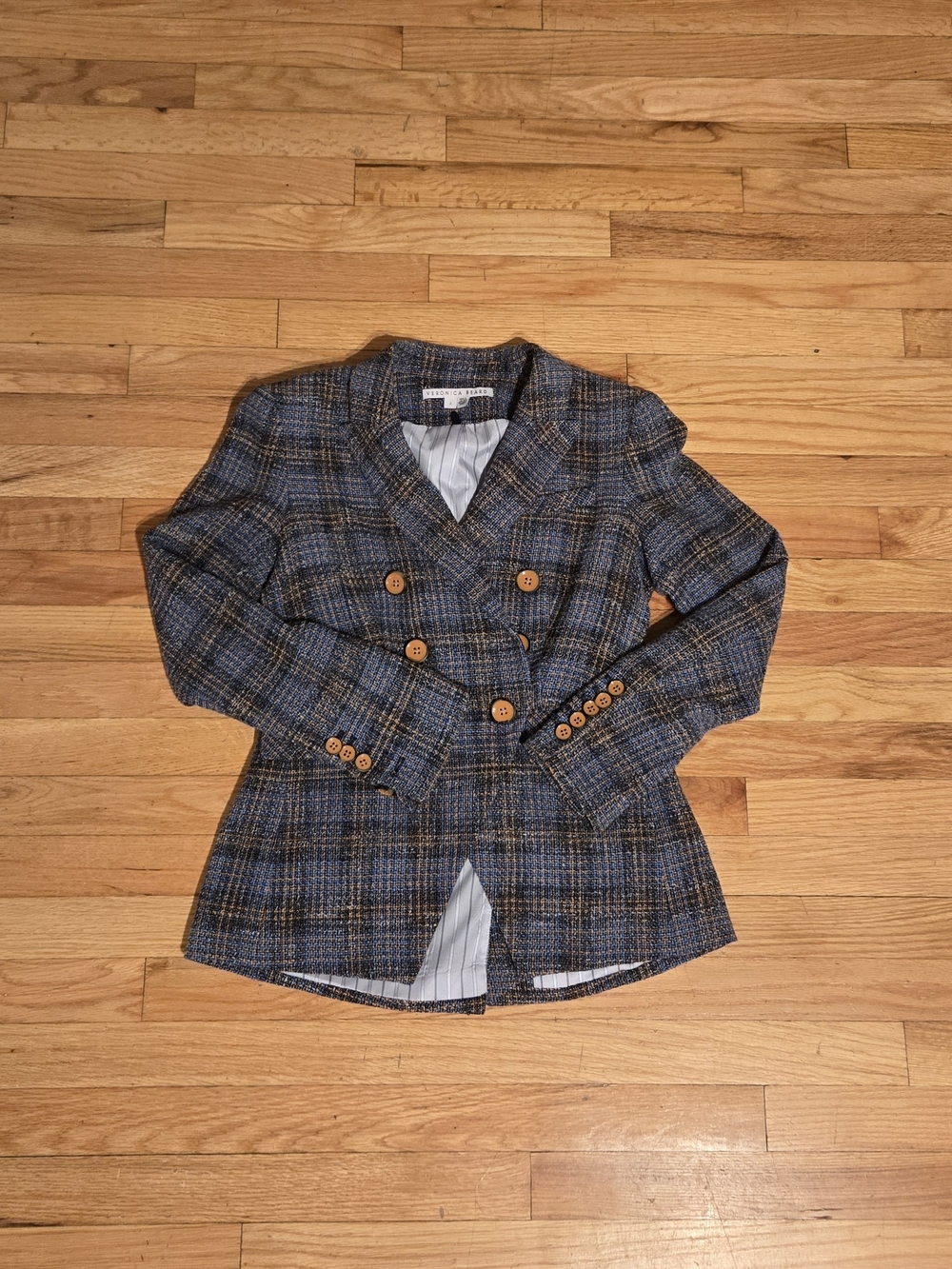 Veronica Beard Blue Plaid Double-Breasted Blazer